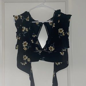 Black floral crop top, size medium.